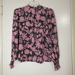 BODEN pink floral high neck long sleeve blouse top size US 4